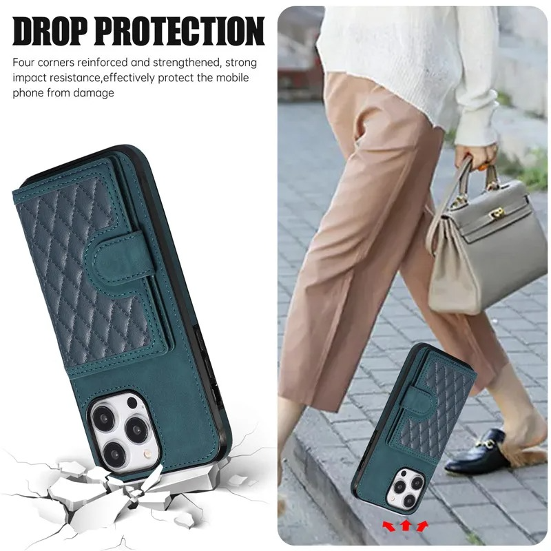 Luxury iPhone Case — Crossbody Leather Wallet Cover with Card Slots, Lanyard, Flip Stand, Magnetic Shockproof Anti-Fingerprint Full-Protection Design