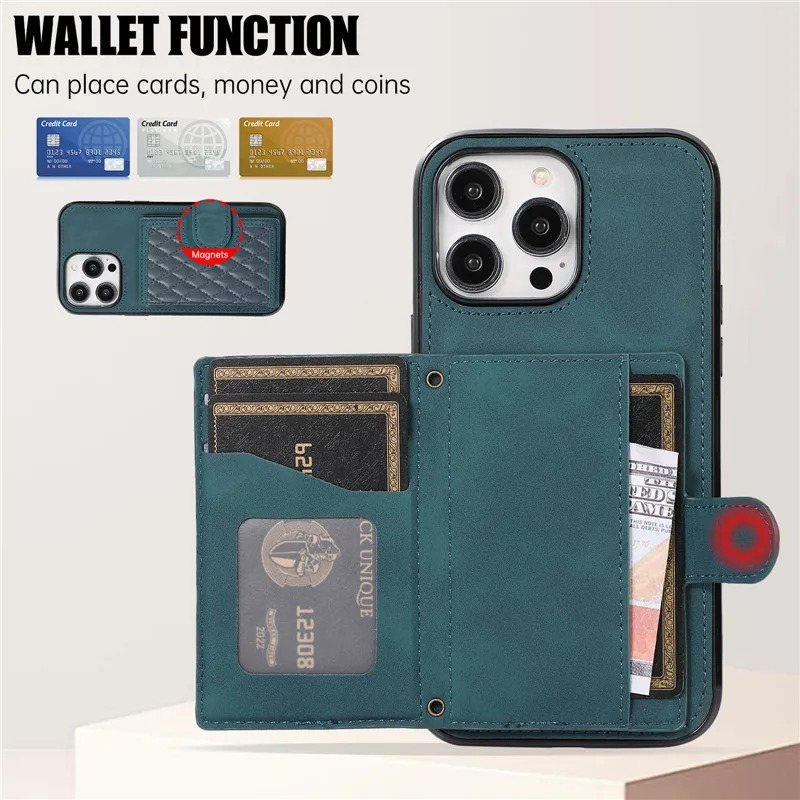 Luxury iPhone Case — Crossbody Leather Wallet Cover with Card Slots, Lanyard, Flip Stand, Magnetic Shockproof Anti-Fingerprint Full-Protection Design