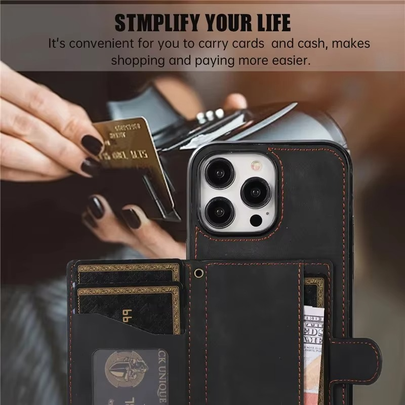 Luxury iPhone Case — Crossbody Leather Wallet Cover with Card Slots, Lanyard, Flip Stand, Magnetic Shockproof Anti-Fingerprint Full-Protection Design