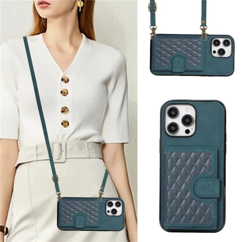 Luxury iPhone Case — Crossbody Leather Wallet Cover with Card Slots, Lanyard, Flip Stand, Magnetic Shockproof Anti-Fingerprint Full-Protection Design