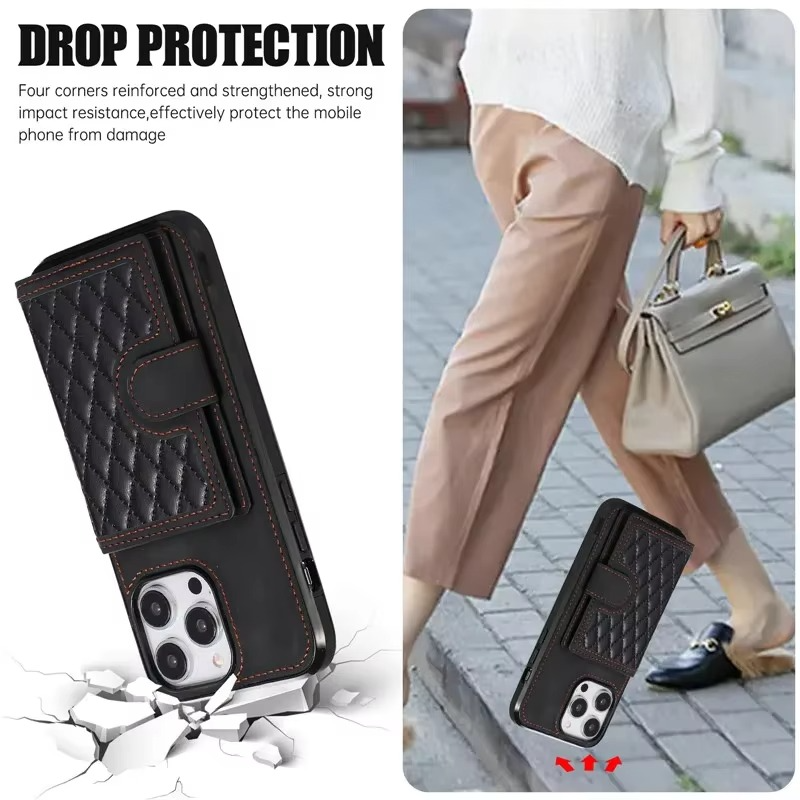 Luxury iPhone Case — Crossbody Leather Wallet Cover with Card Slots, Lanyard, Flip Stand, Magnetic Shockproof Anti-Fingerprint Full-Protection Design