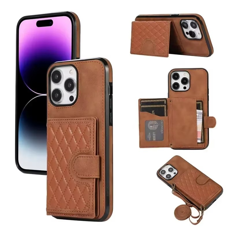 Luxury iPhone Case — Crossbody Leather Wallet Cover with Card Slots, Lanyard, Flip Stand, Magnetic Shockproof Anti-Fingerprint Full-Protection Design