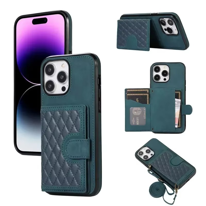 Luxury iPhone Case — Crossbody Leather Wallet Cover with Card Slots, Lanyard, Flip Stand, Magnetic Shockproof Anti-Fingerprint Full-Protection Design