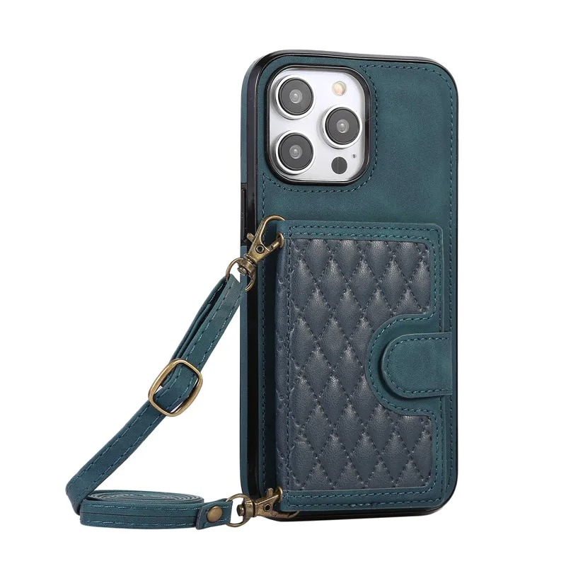 Luxury iPhone Case — Crossbody Leather Wallet Cover with Card Slots, Lanyard, Flip Stand, Magnetic Shockproof Anti-Fingerprint Full-Protection Design