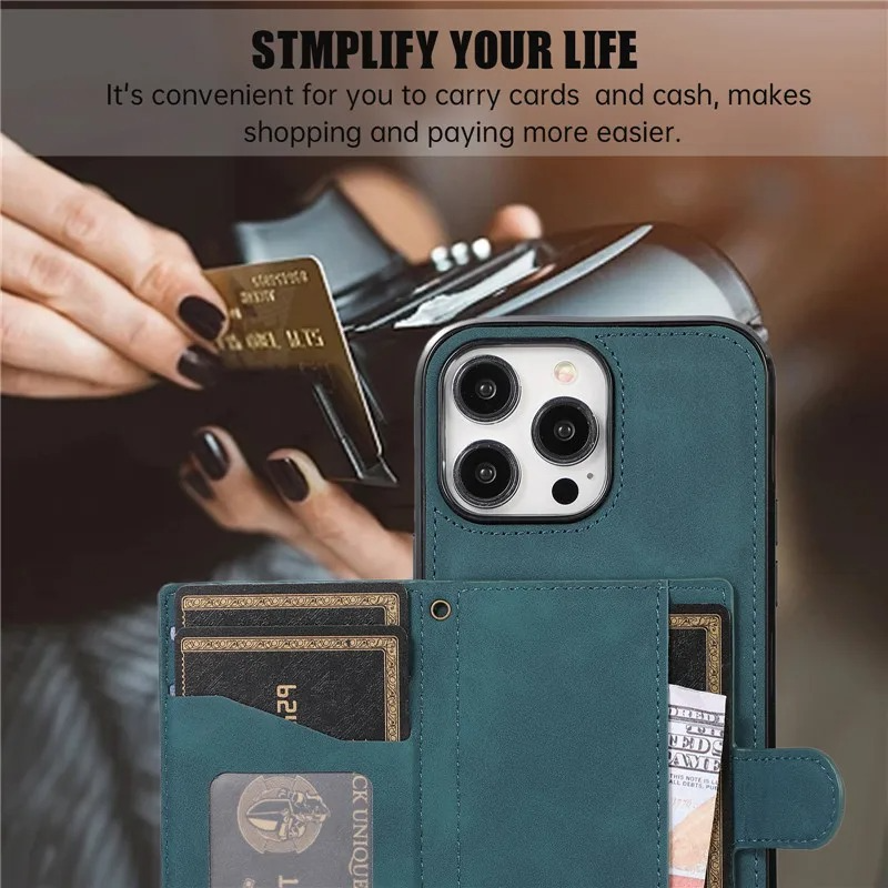 Luxury iPhone Case — Crossbody Leather Wallet Cover with Card Slots, Lanyard, Flip Stand, Magnetic Shockproof Anti-Fingerprint Full-Protection Design