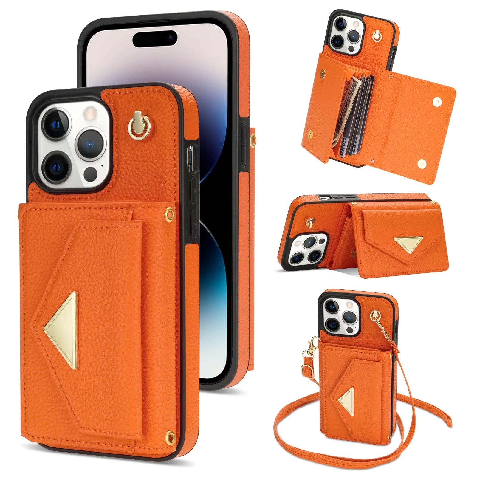 Luxury iPhone Case — Crossbody PU Leather Wallet Cover with Multi-Card Slots, Long Lanyard, Kickstand Feature and Anti-Fingerprint Non-Slip Design