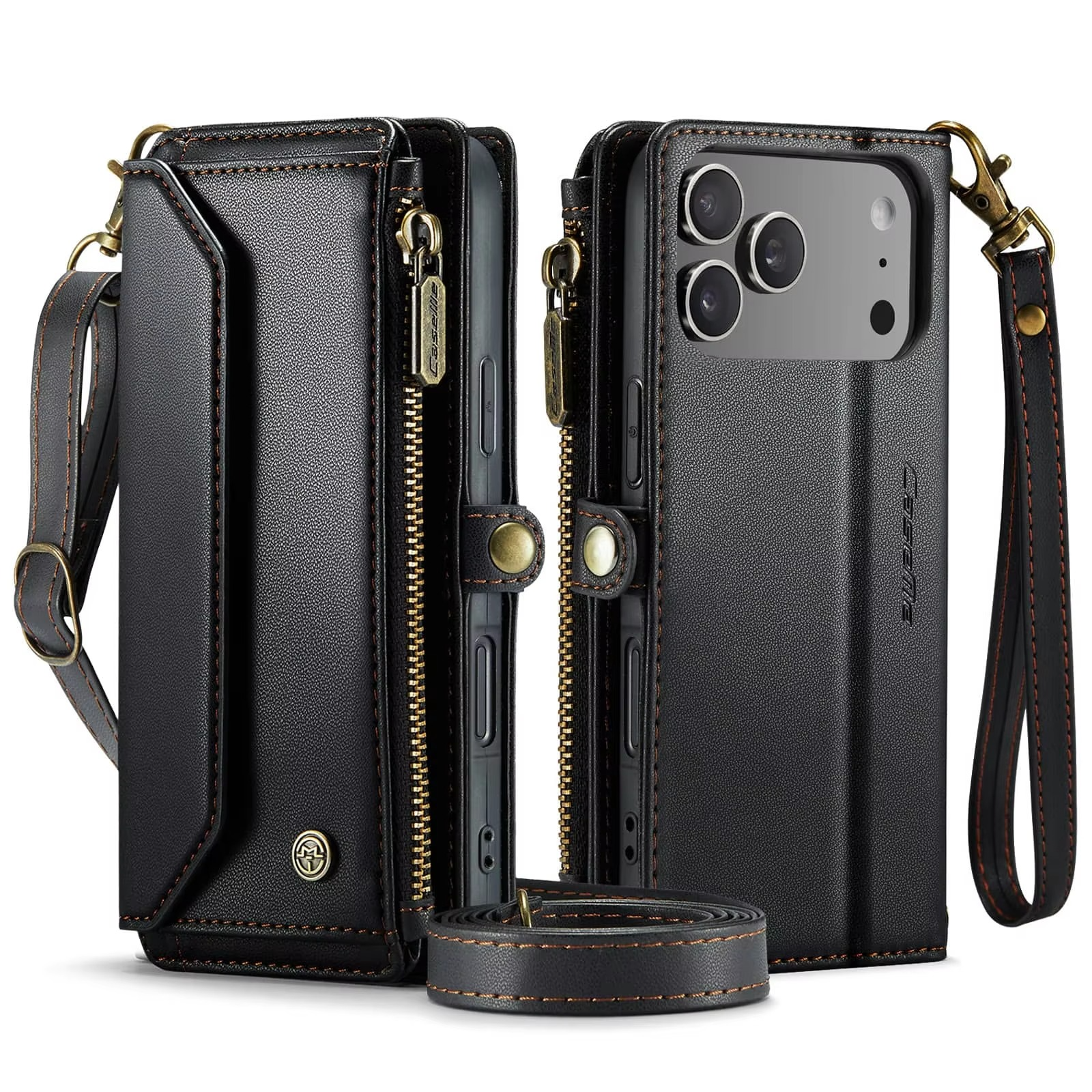 Luxury iPhone Case — Crossbody PU Leather Wallet Flip Cover with RFID Blocking, 7–10 Card Slots, Wristlet Strap & Shockproof Full-Body Protection