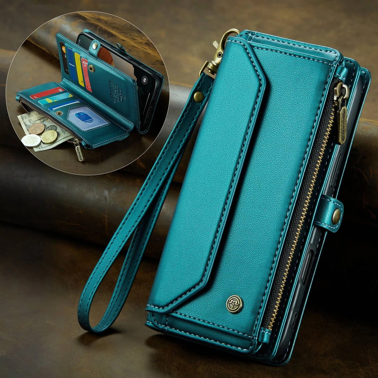 Luxury iPhone Case — Crossbody RFID-Blocking PU Leather Wallet Cover with 7–10 Card Holder, Wristlet & Shoulder Strap, Shockproof Soft Protective Design