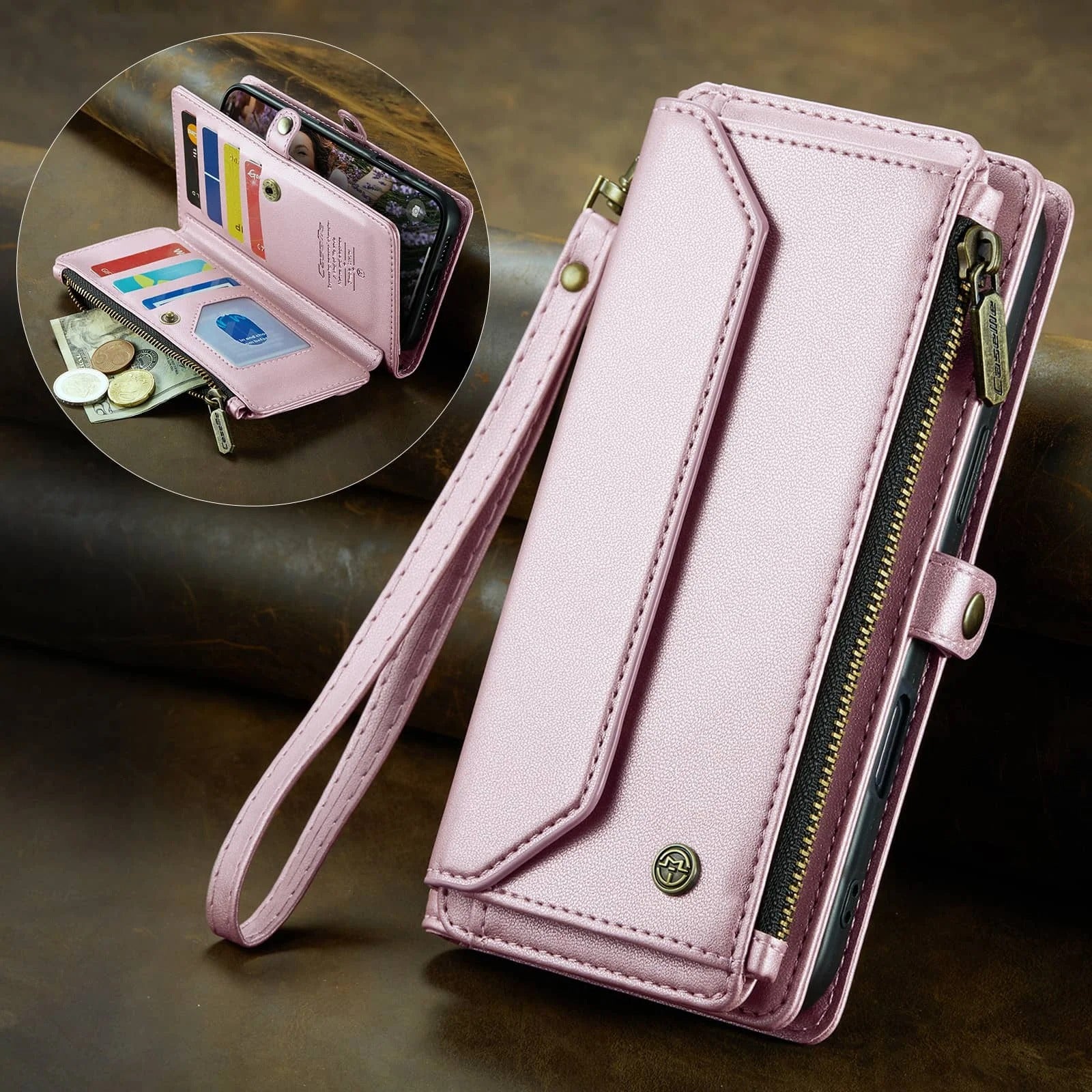 Luxury iPhone Case — Crossbody RFID-Blocking PU Leather Wallet Cover with 7–10 Card Holder, Wristlet & Shoulder Strap, Shockproof Soft Protective Design