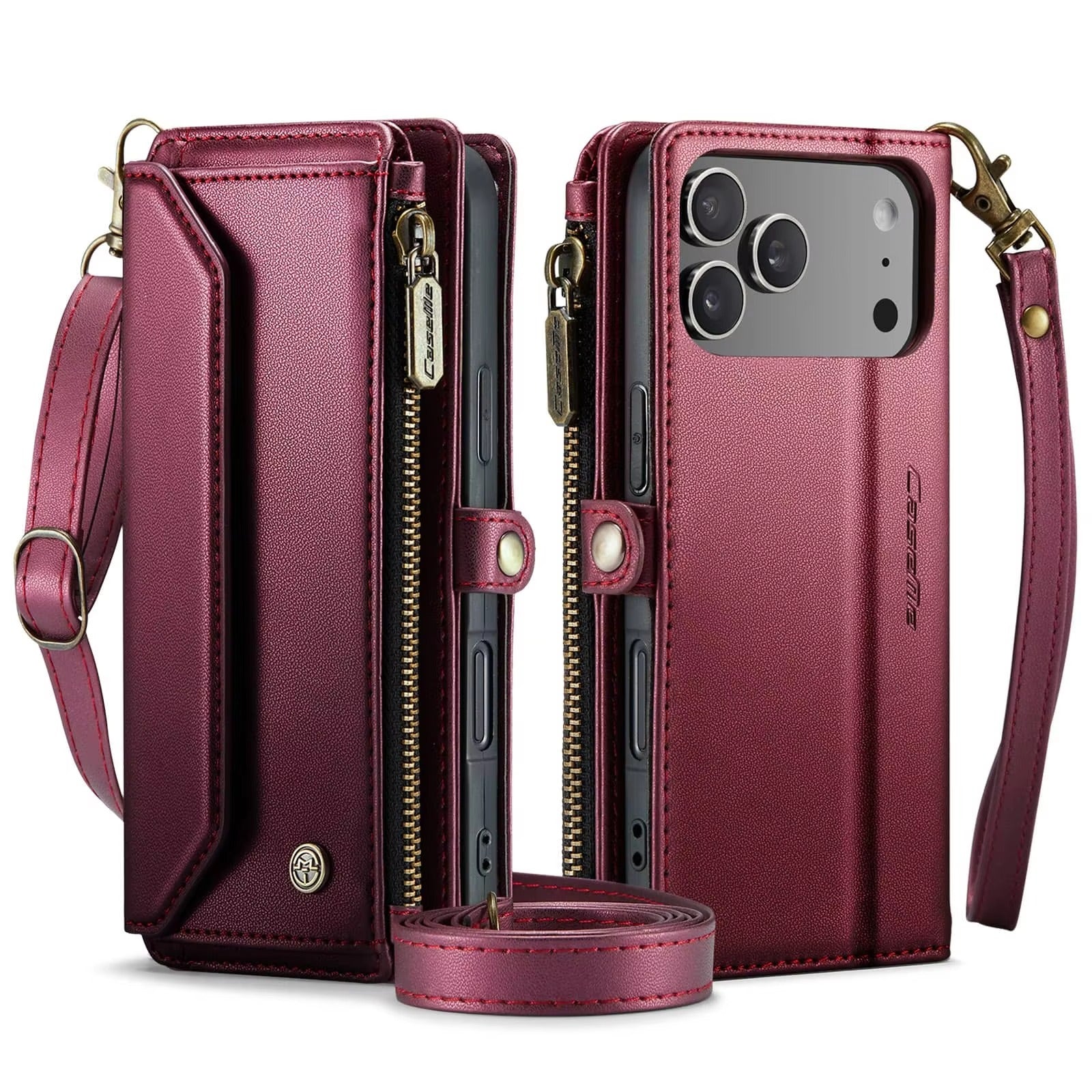 Luxury iPhone Case — Crossbody RFID-Blocking PU Leather Wallet Cover with 7–10 Card Holder, Wristlet & Shoulder Strap, Shockproof Soft Protective Design