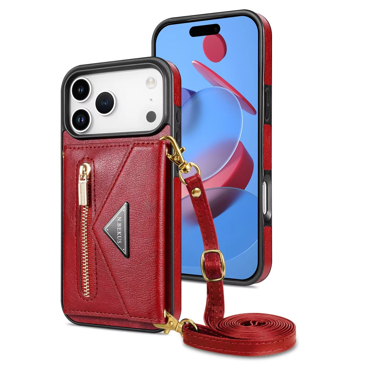 Luxury iPhone Case — Crossbody Wallet with Card Holder and Lanyard Strap, Shockproof Leather Cover, Anti-Fingerprint Full Access Design