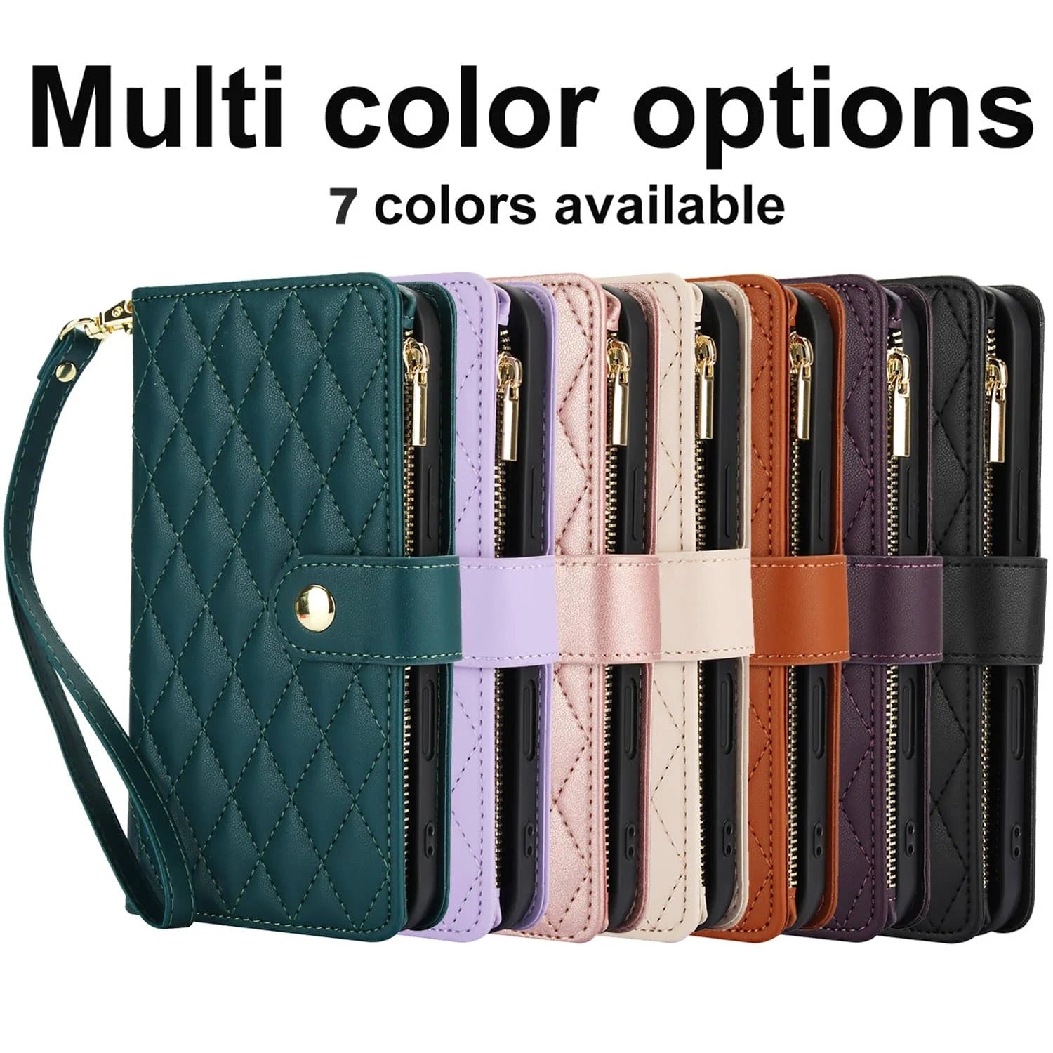 Luxury iPhone Case — Crossbody Zipper Wallet Flip Folio Cover with Card Holder, Kickstand, Anti-Fingerprint Shockproof PU Leather Protection