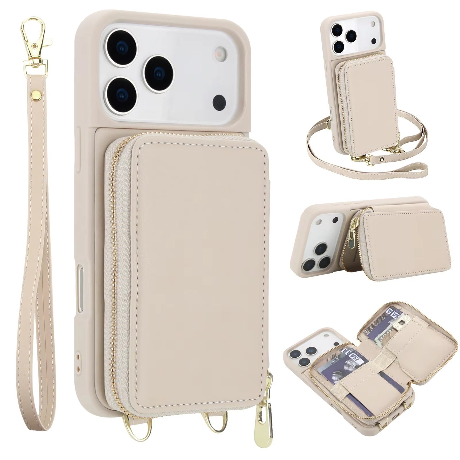 Luxury iPhone Case — Crossbody Zipper Wallet Flip Leather Cover with Card Slot, RFID Pocket and Secure Shoulder Strap Design