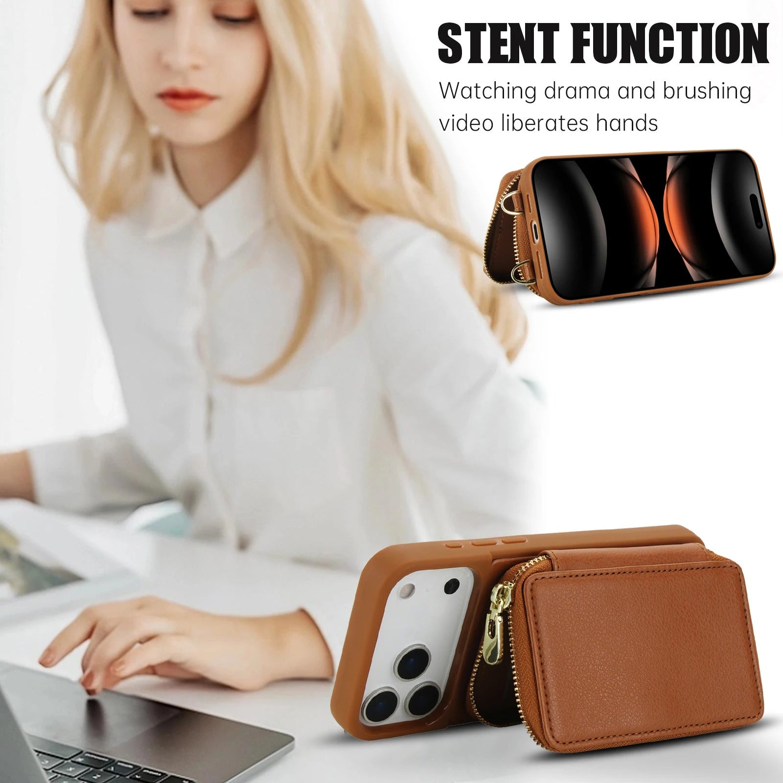 Luxury iPhone Case — Crossbody Zipper Wallet Flip Leather Cover with Card Slot, RFID Pocket and Secure Shoulder Strap Design