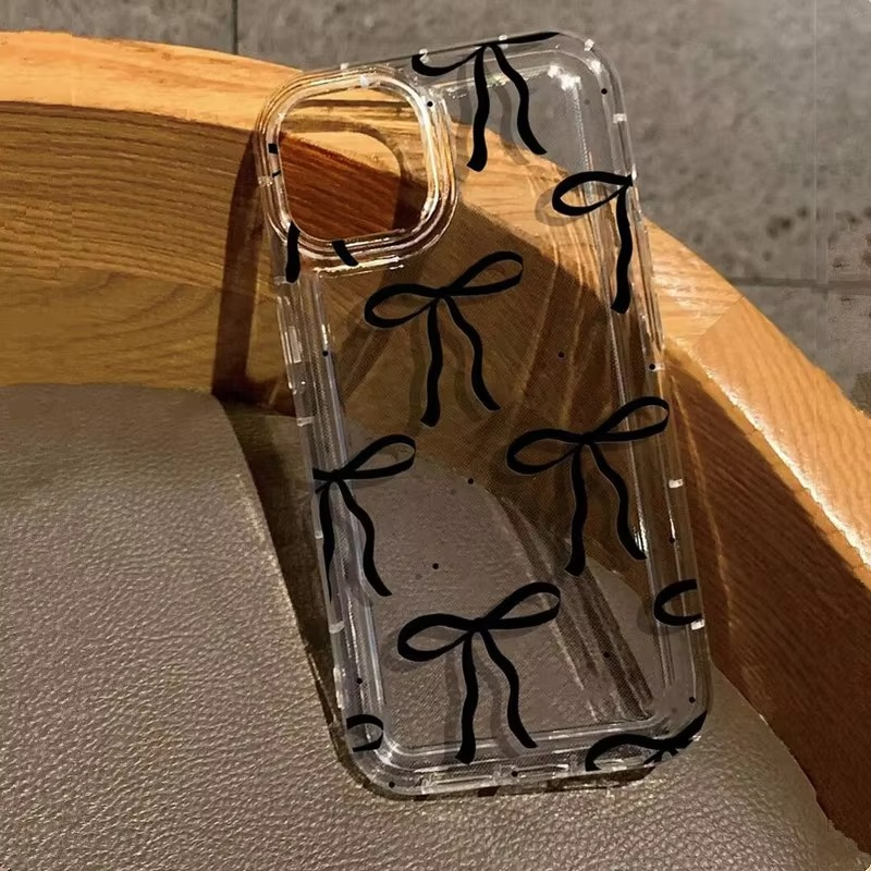 Luxury iPhone Case — Cute Pink Heart Bow Design, Shockproof Soft TPU, Anti-Fingerprint, Anti-Scratch, Dustproof Clear Cover