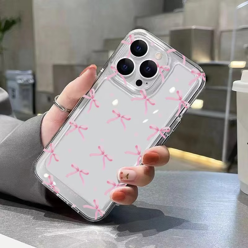 Luxury iPhone Case — Cute Pink Heart Bow Design, Shockproof Soft TPU, Anti-Fingerprint, Anti-Scratch, Dustproof Clear Cover