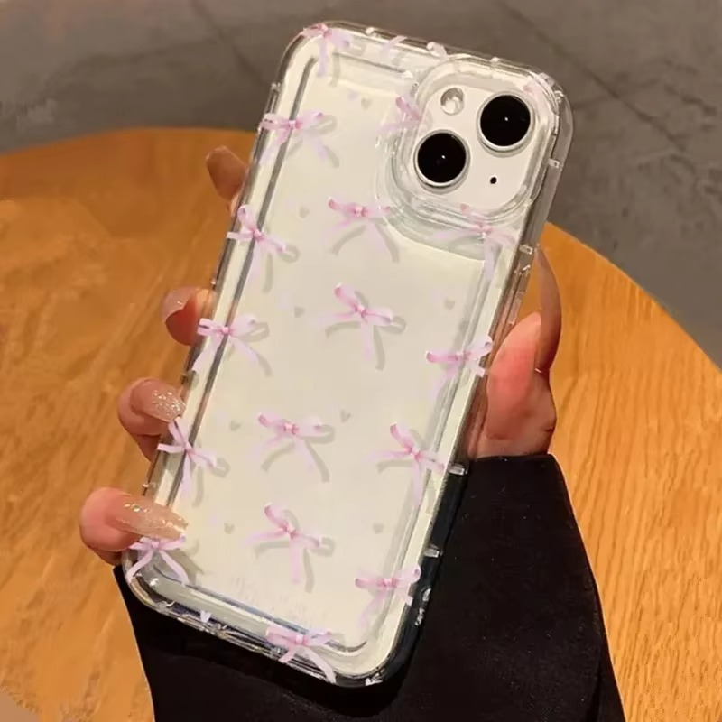 Luxury iPhone Case — Cute Pink Heart Bow Design, Shockproof Soft TPU, Anti-Fingerprint, Anti-Scratch, Dustproof Clear Cover