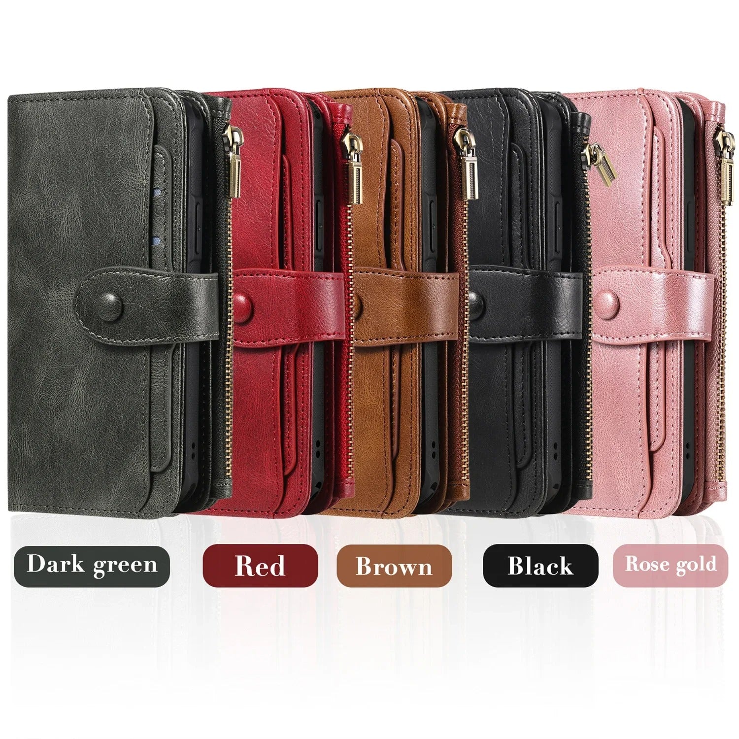 Luxury iPhone Case — Detachable Retro PU Leather Zipper Wallet Cover with Card Slots, Shockproof Anti-Fingerprint Protection & Dustproof Non-Slip Design