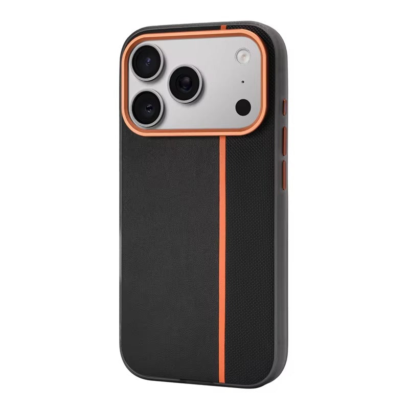 Luxury iPhone Case — Frosted PU Leather Texture MagSafe Armor Cover with Alloy Lens Protection, Matte Anti-Fingerprint Finish and Shockproof TPU Edge Design