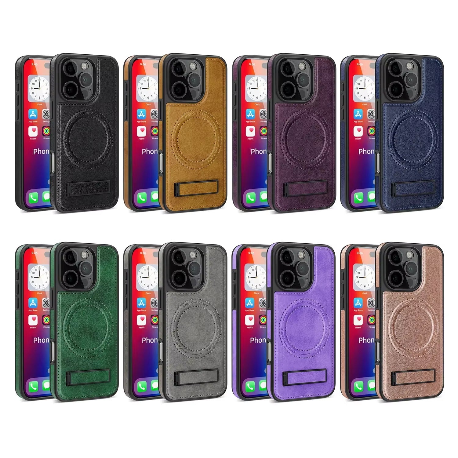 Luxury iPhone Case — Genuine Leather MagSafe Cover with Magnetic Holder Stand, Full-Coverage Shockproof Protection, Anti-Fingerprint Dustproof Non-Slip Design