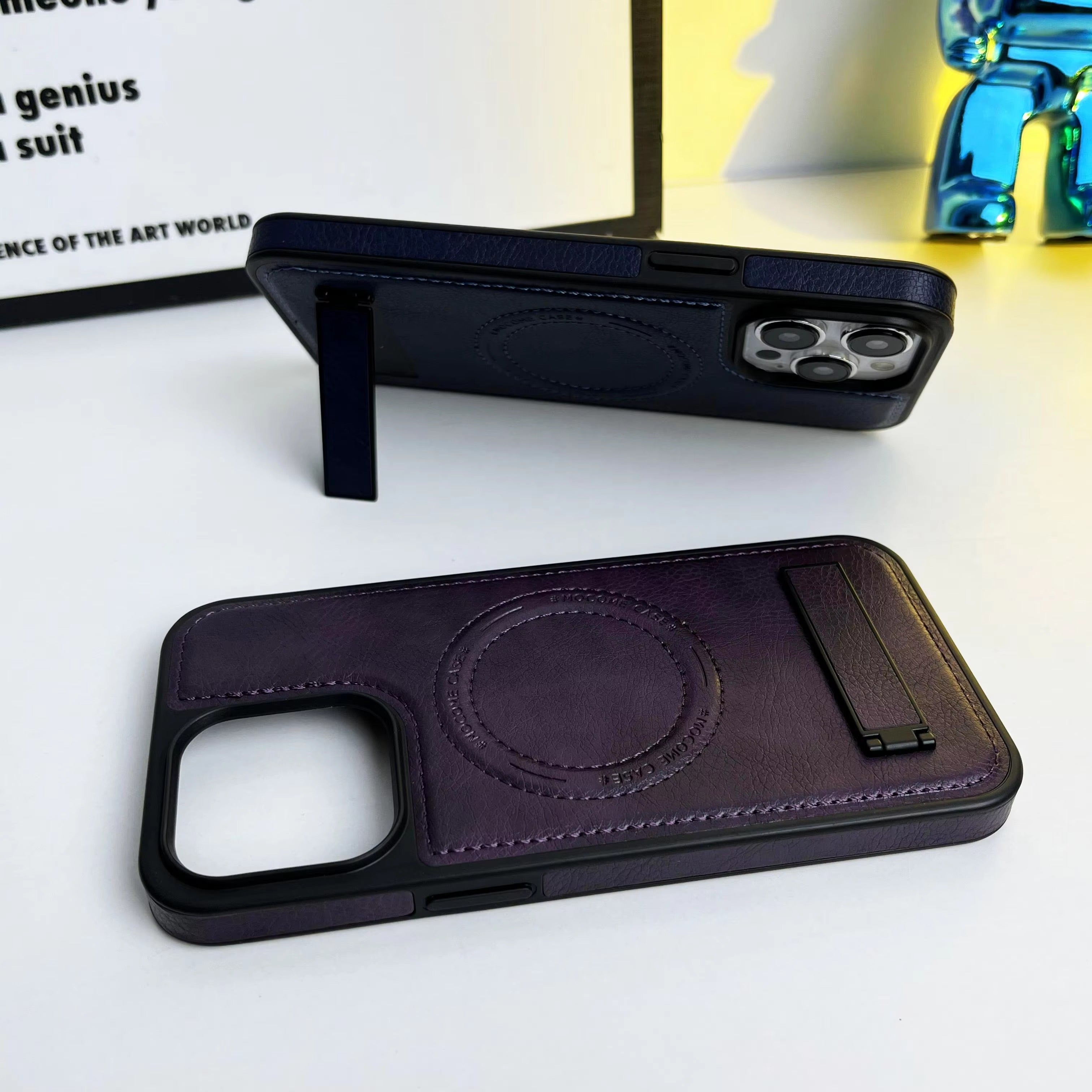 Luxury iPhone Case — Genuine Leather MagSafe Cover with Magnetic Holder Stand, Full-Coverage Shockproof Protection, Anti-Fingerprint Dustproof Non-Slip Design