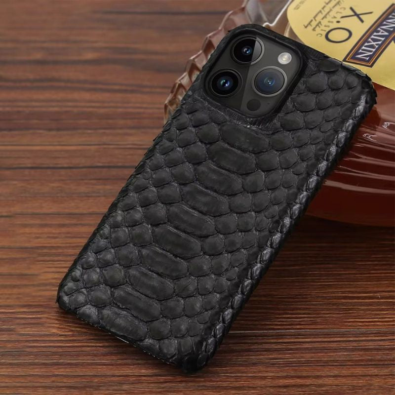 Luxury iPhone Case — Genuine Python Leather Back Cover with Anti-Fingerprint Anti-Scratch Protection, Lightweight Non-Slip PC Hybrid Design