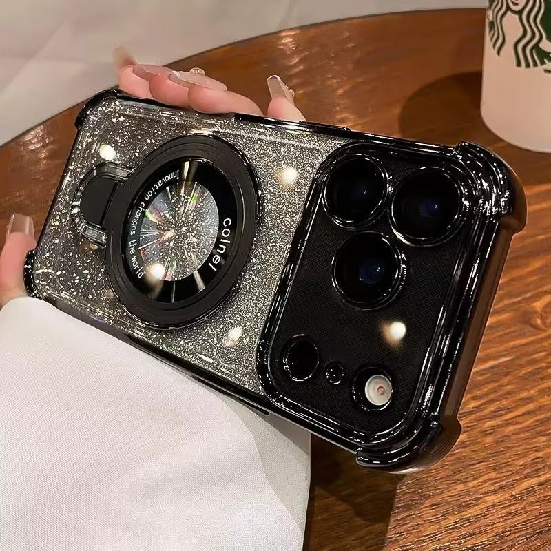 Luxury iPhone Case — Glitter Gradient Magnetic Ring-Stand Cover with Airbag Shockproof Protection, Anti-Fingerprint Anti-Scratch Design & Fashion Electroplated Finish