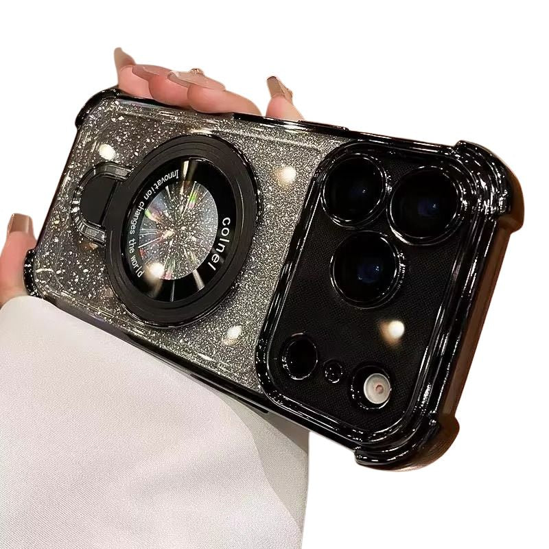 Luxury iPhone Case — Glitter Gradient Magnetic Ring-Stand Cover with Airbag Shockproof Protection, Anti-Fingerprint Anti-Scratch Design & Fashion Electroplated Finish