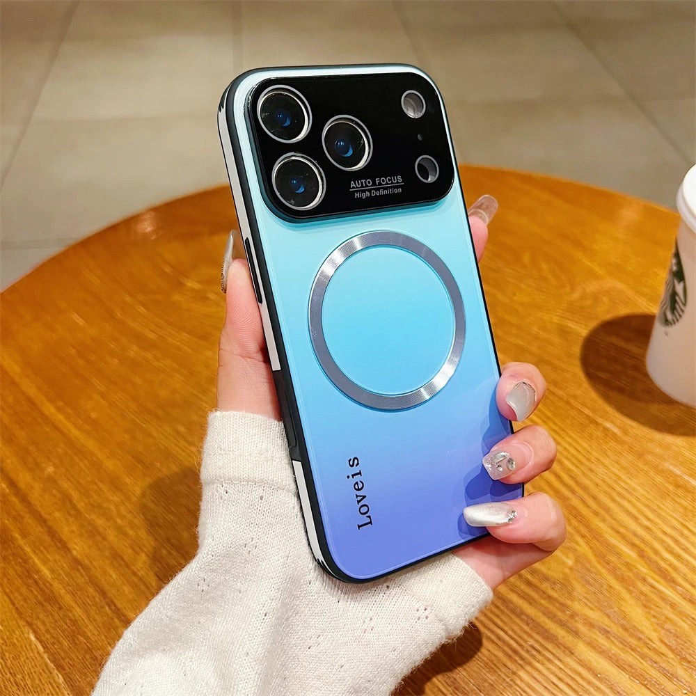 Luxury iPhone Case — Gradient Magnetic Glass Cover, Magsafe Compatible, Wireless Charging, Shockproof, Protective PC+TPU Design