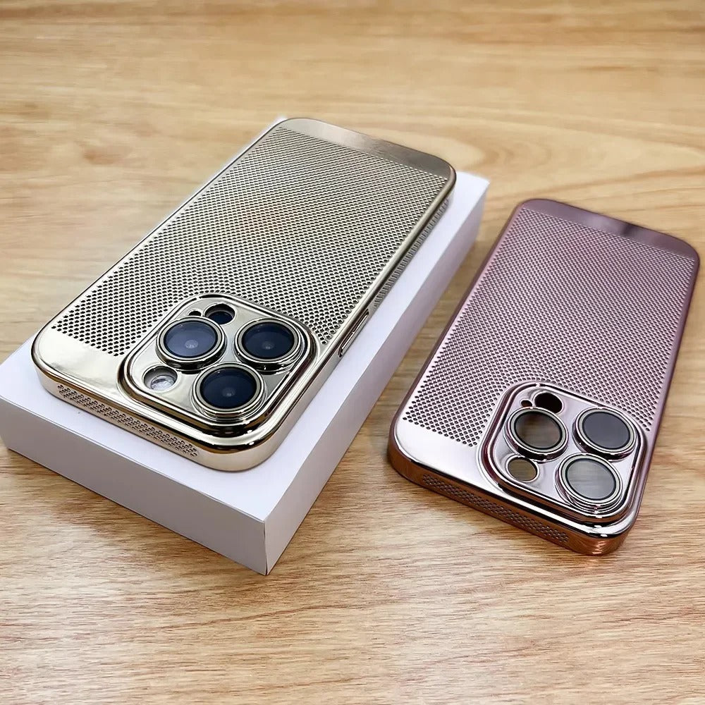 Luxury iPhone Case — Heat-Dissipation Electroplated Hollow PC Shell with Lightweight Anti-Fingerprint Anti-Scratch Cooling Design & Non-Slip Half-Wrapped Protection