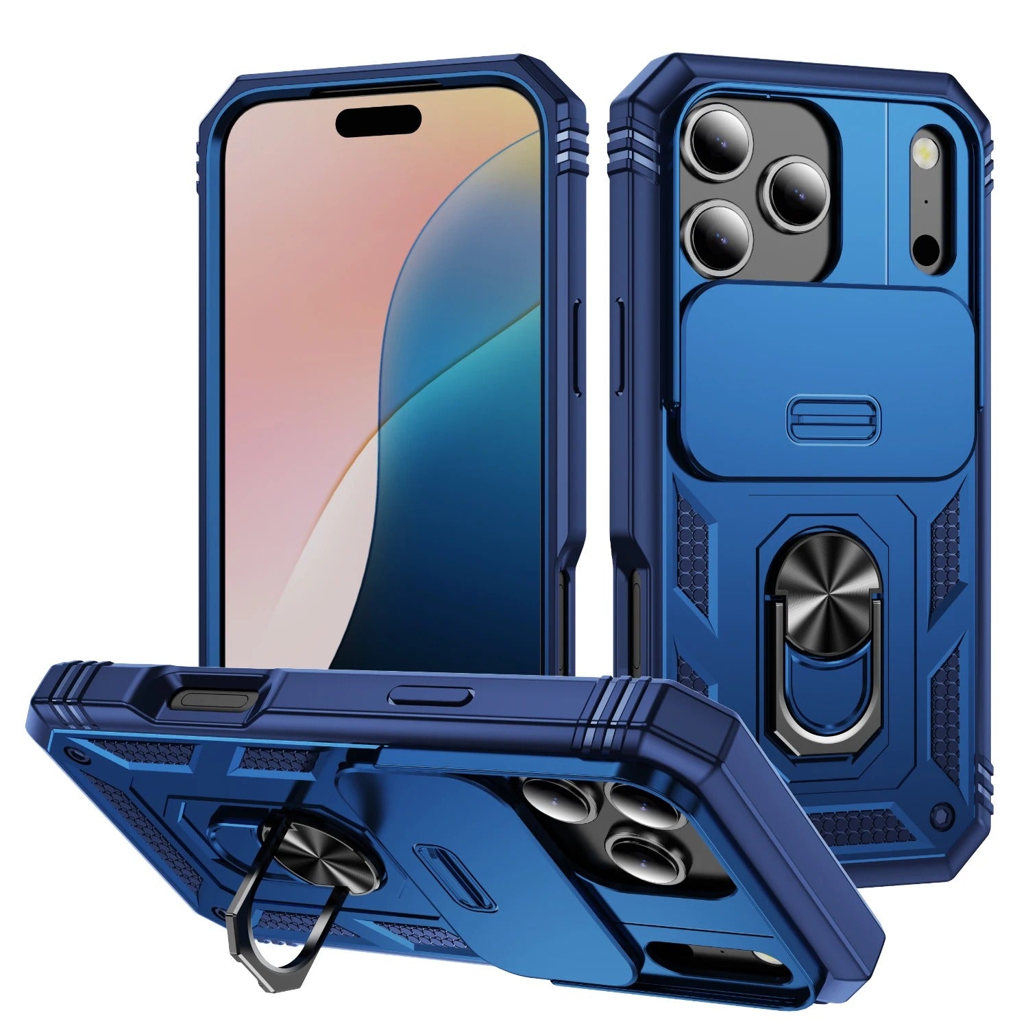 Luxury iPhone Case — Heavy-Duty Slide Camera Protective Cover with Built-In 360° Rotating Kickstand & Shockproof Design