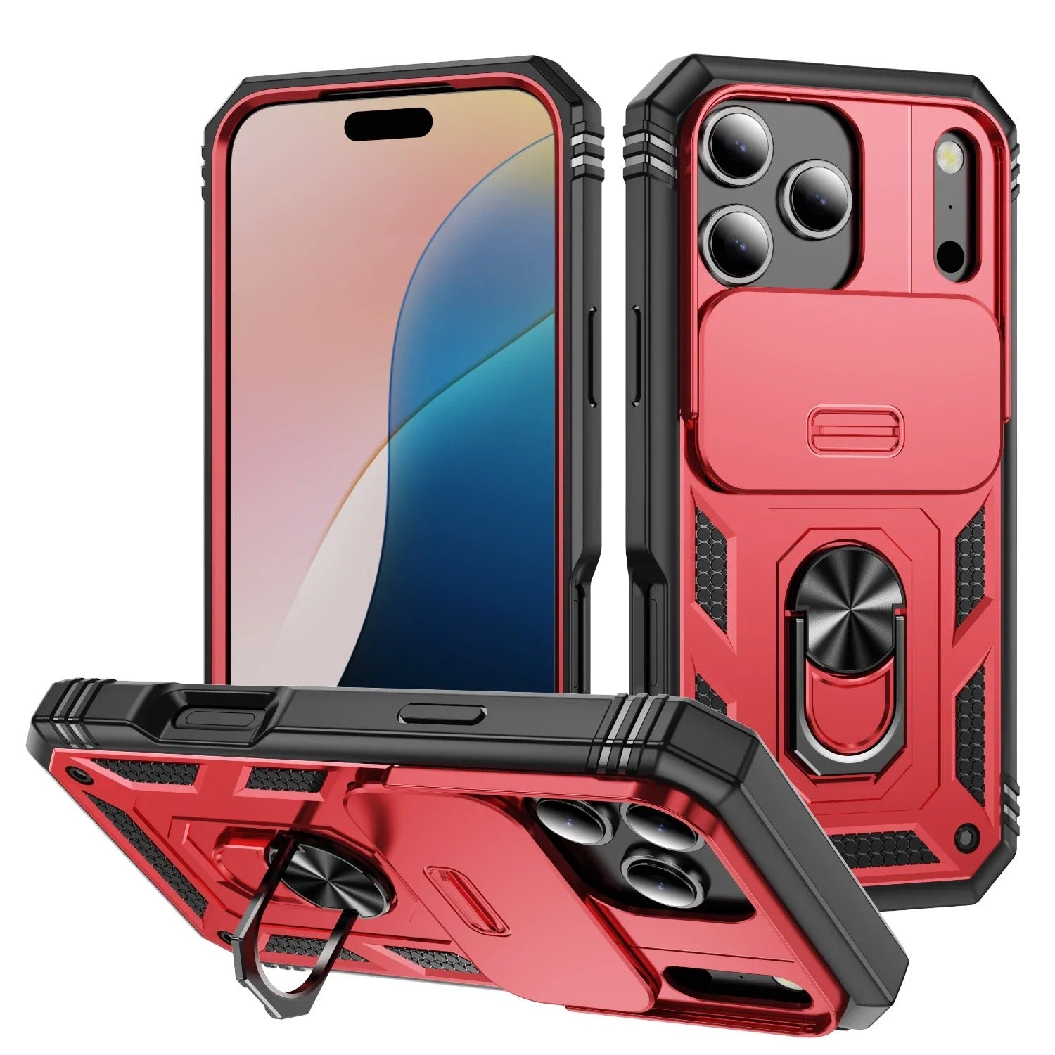 Luxury iPhone Case — Heavy-Duty Slide Camera Protective Cover with Built-In 360° Rotating Kickstand & Shockproof Design