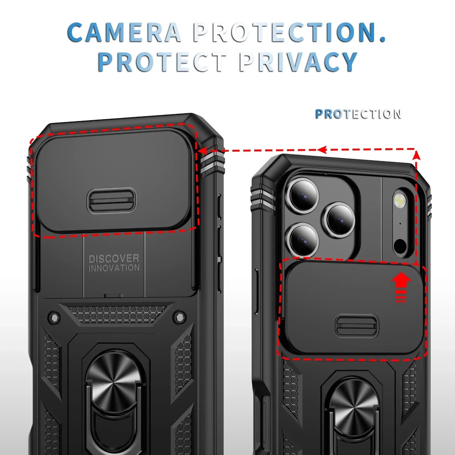 Luxury iPhone Case — Heavy-Duty Slide Camera Protective Cover with Built-In 360° Rotating Kickstand & Shockproof Design