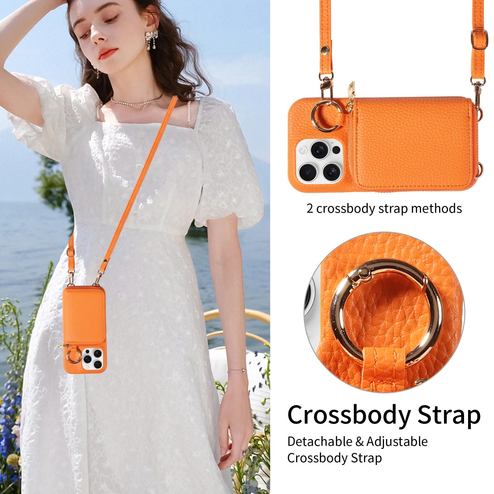 Luxury iPhone Case — High-Quality Faux Leather Crossbody Wallet with Card Slots, Ring Holder, Shockproof Anti-Scratch Full-Protection Design