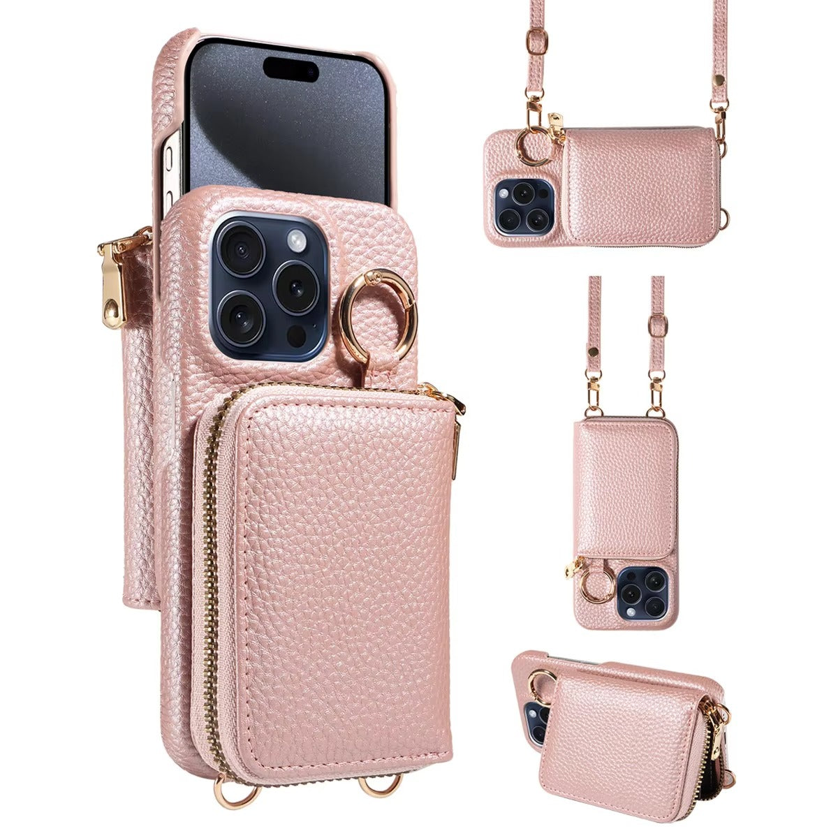 Luxury iPhone Case — High-Quality Faux Leather Crossbody Wallet with Card Slots, Ring Holder, Shockproof Anti-Scratch Full-Protection Design