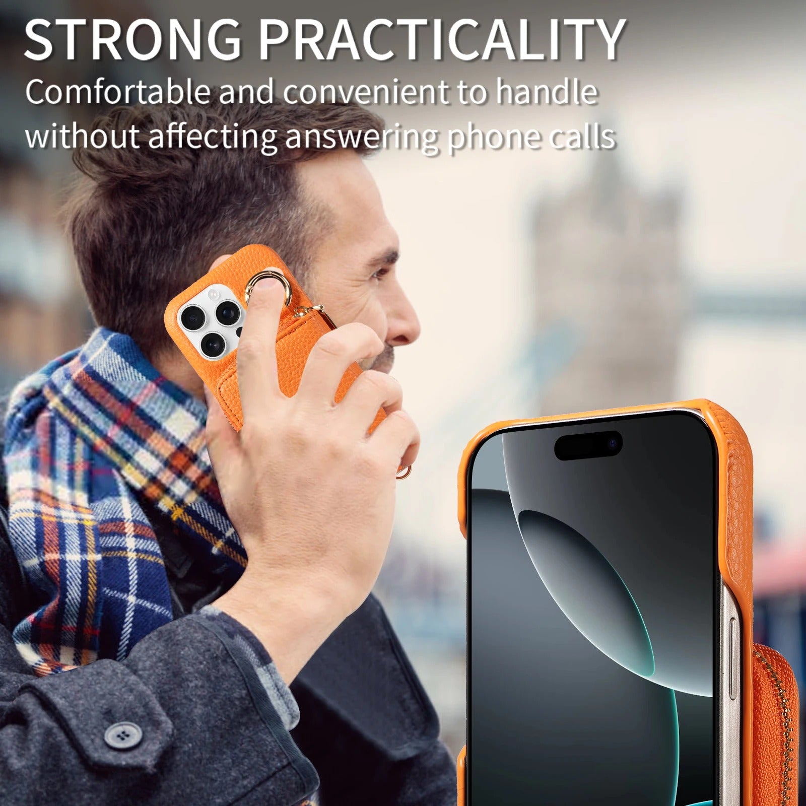 Luxury iPhone Case — High-Quality Faux Leather Crossbody Wallet with Card Slots, Ring Holder, Shockproof Anti-Scratch Full-Protection Design