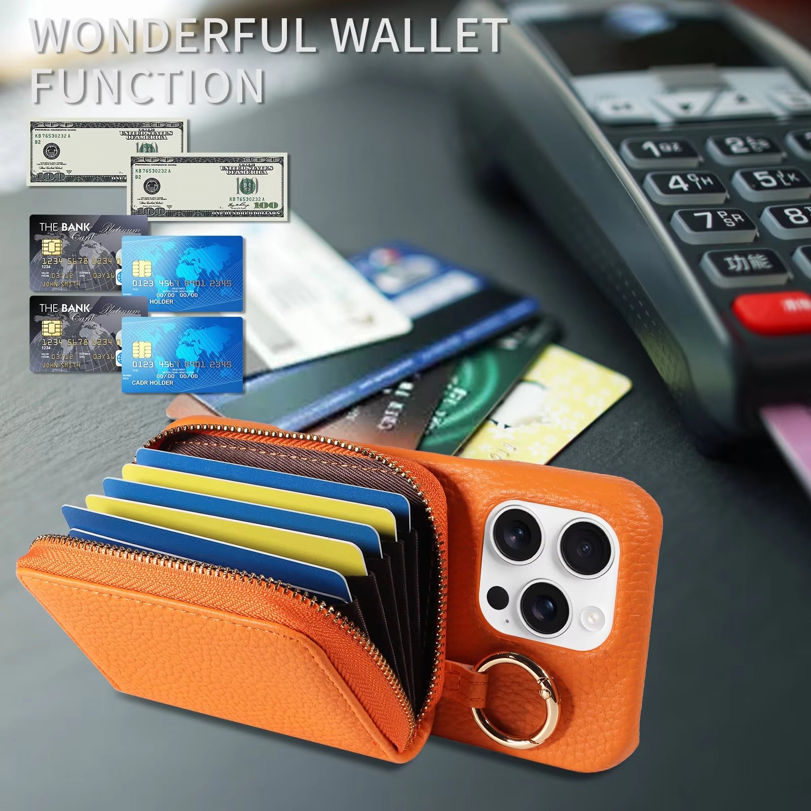 Luxury iPhone Case — High-Quality Faux Leather Crossbody Wallet with Card Slots, Ring Holder, Shockproof Anti-Scratch Full-Protection Design