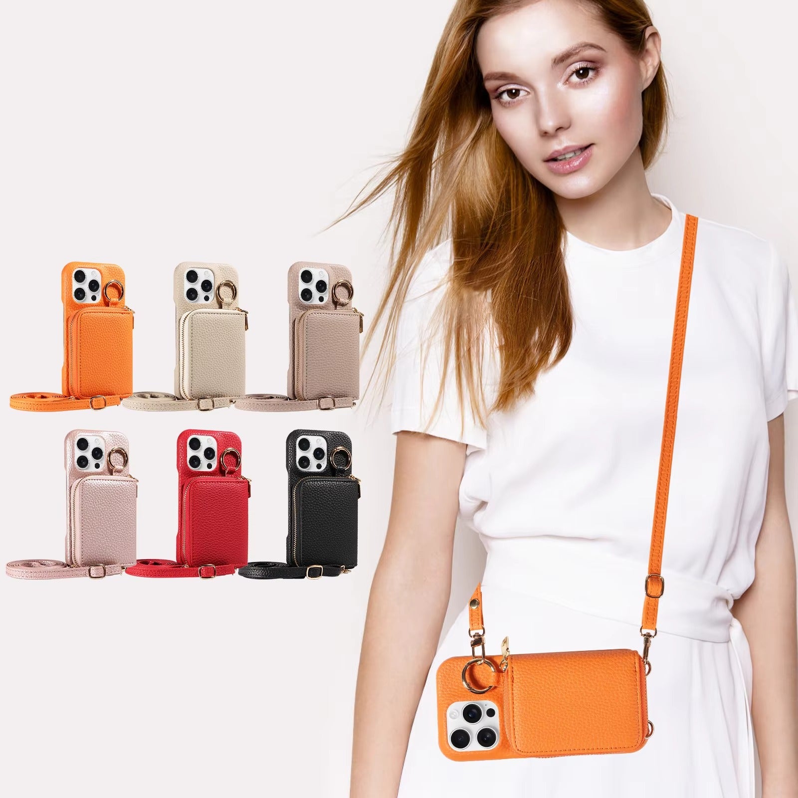 Luxury iPhone Case — High-Quality Faux Leather Crossbody Wallet with Card Slots, Ring Holder, Shockproof Anti-Scratch Full-Protection Design