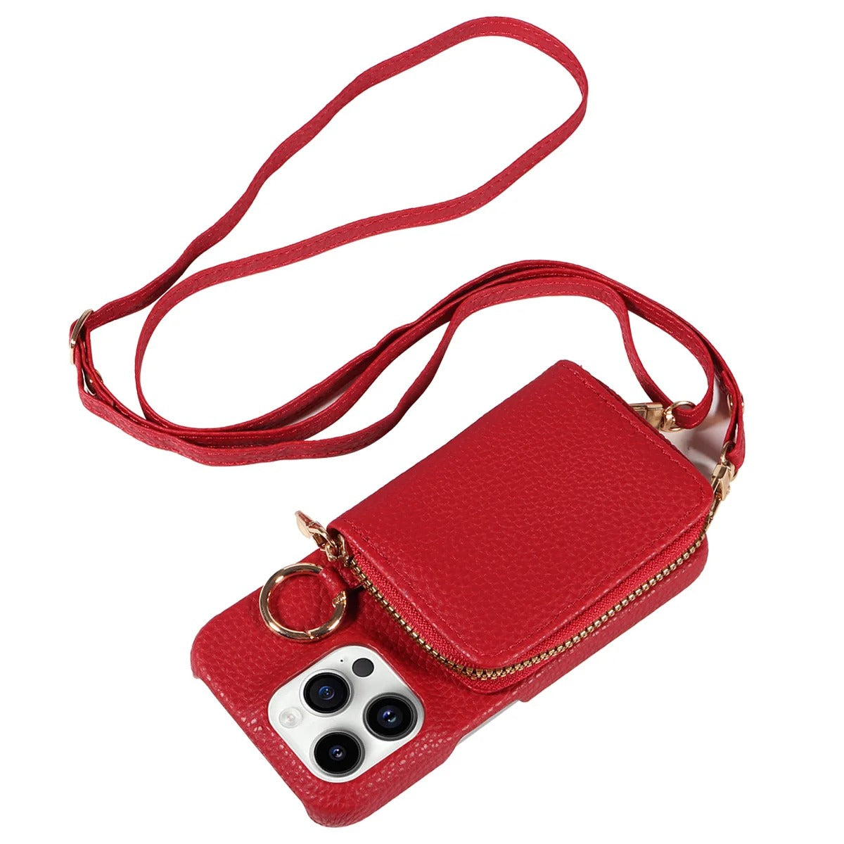 Luxury iPhone Case — High-Quality Faux Leather Crossbody Wallet with Card Slots, Ring Holder, Shockproof Anti-Scratch Full-Protection Design