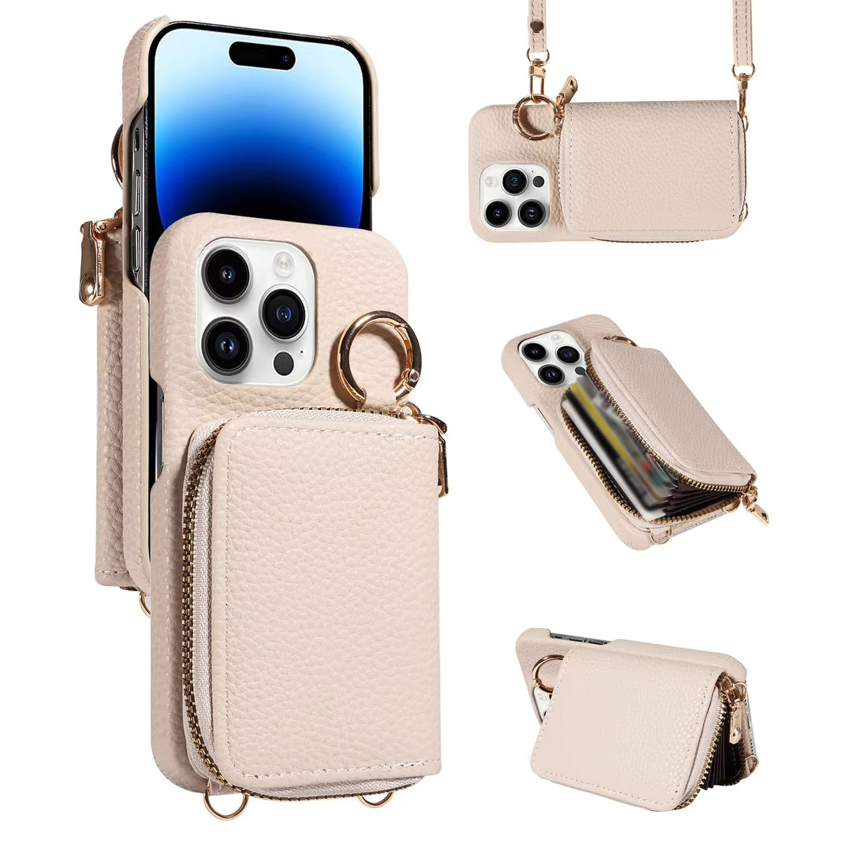 Luxury iPhone Case — High-Quality Faux Leather Crossbody Wallet with Card Slots, Ring Holder, Shockproof Anti-Scratch Full-Protection Design
