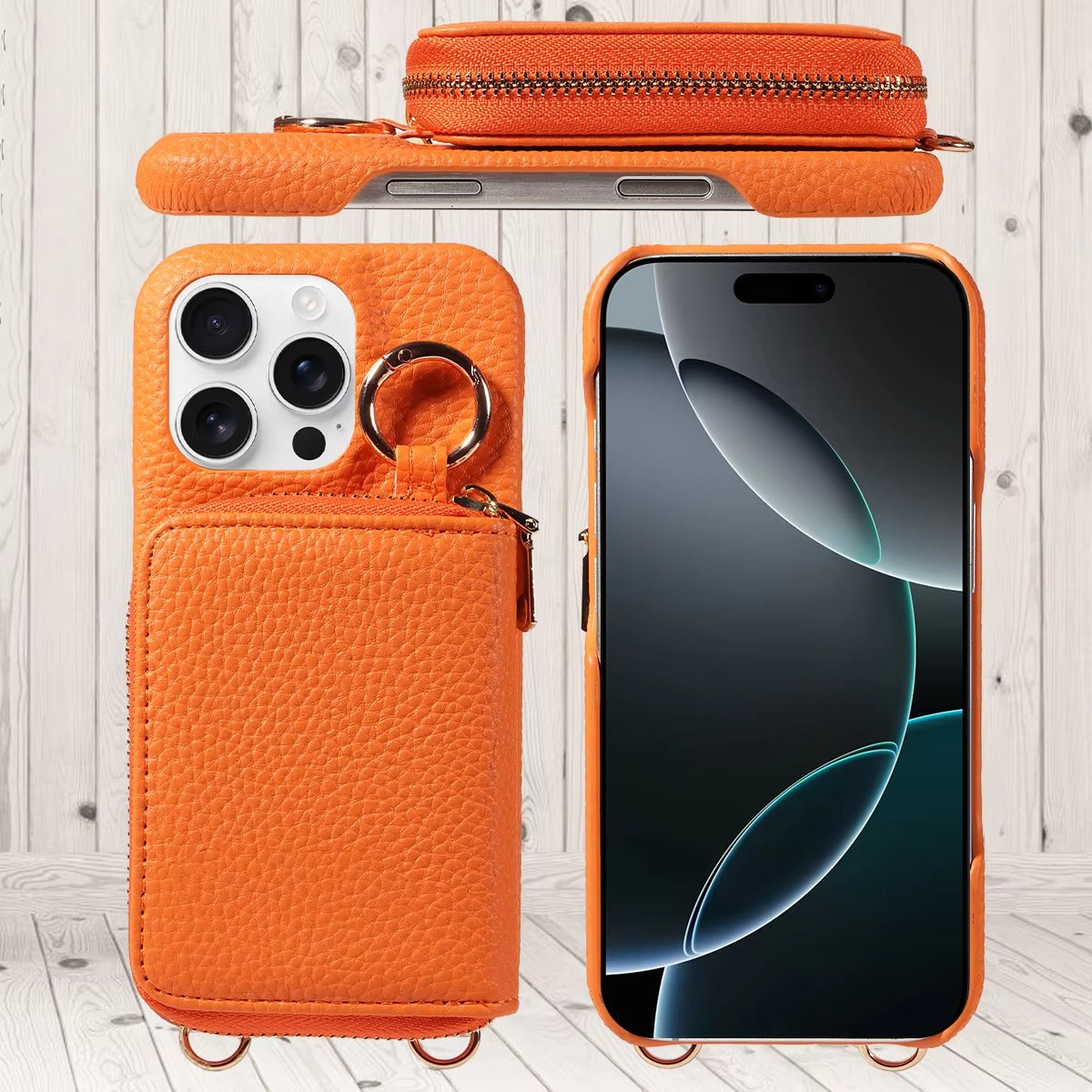 Luxury iPhone Case — High-Quality Faux Leather Crossbody Wallet with Card Slots, Ring Holder, Shockproof Anti-Scratch Full-Protection Design