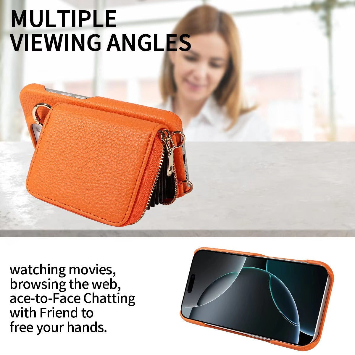 Luxury iPhone Case — High-Quality Faux Leather Crossbody Wallet with Card Slots, Ring Holder, Shockproof Anti-Scratch Full-Protection Design