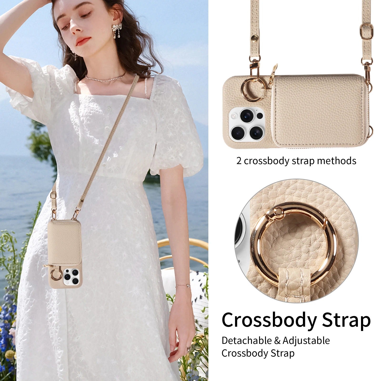 Luxury iPhone Case — High-Quality Faux Leather Crossbody Wallet with Card Slots, Ring Holder, Shockproof Anti-Scratch Full-Protection Design