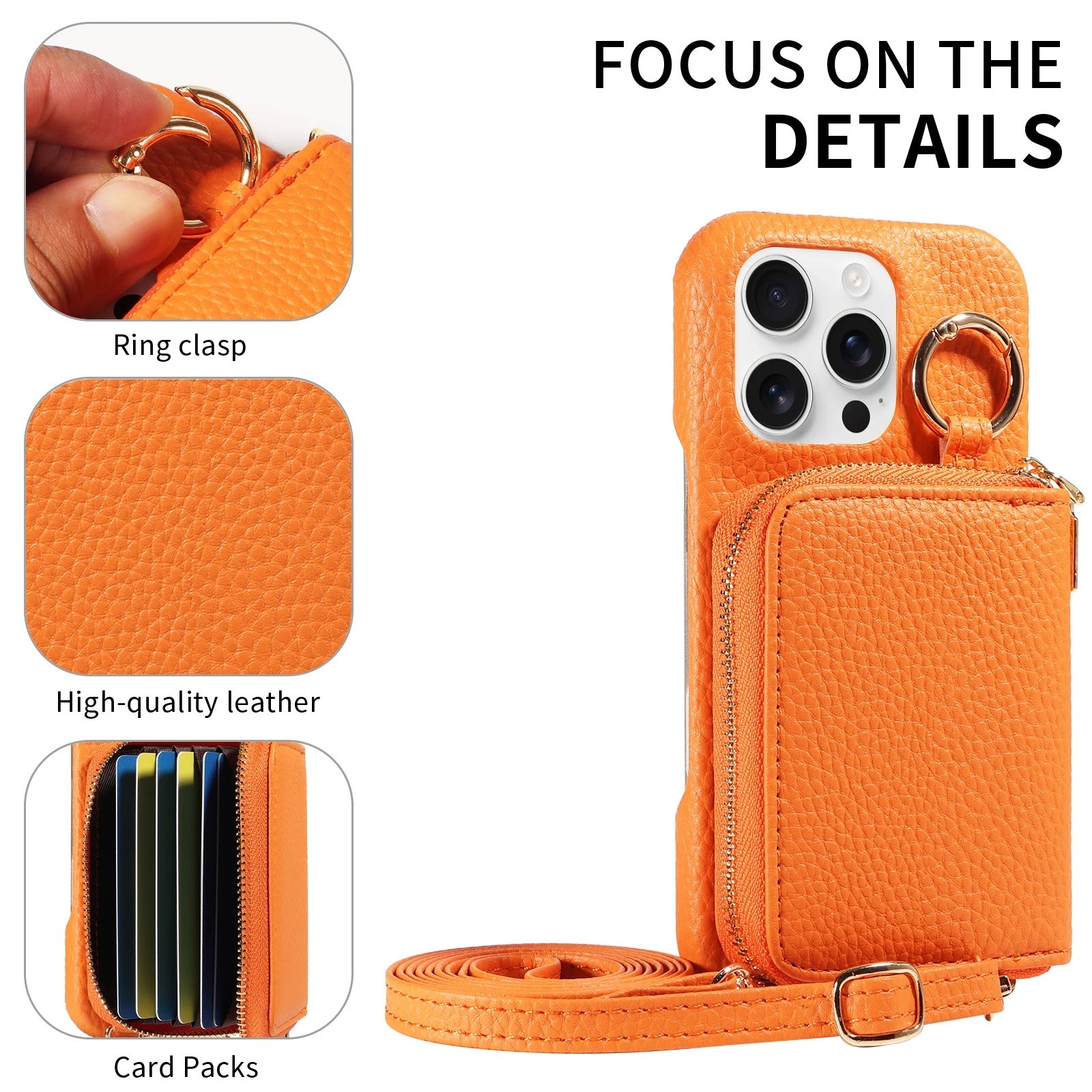 Luxury iPhone Case — High-Quality Faux Leather Crossbody Wallet with Card Slots, Ring Holder, Shockproof Anti-Scratch Full-Protection Design