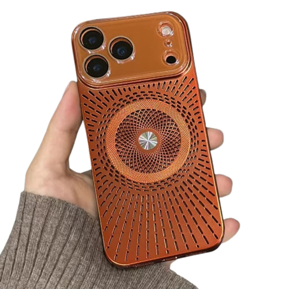 Luxury iPhone Case — Large-Window Litchi Texture MagSafe Cover with Rotating Bracket Stand and Shockproof TPU+PC Protective Design