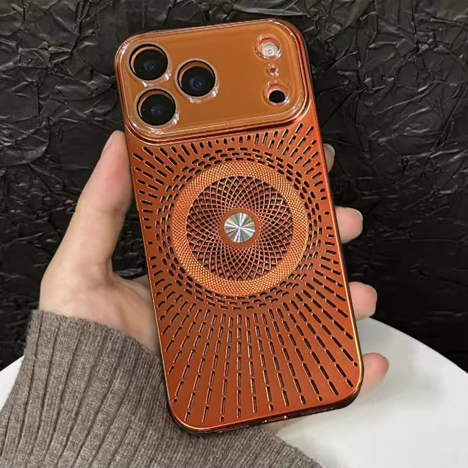 Luxury iPhone Case — Large-Window Litchi Texture MagSafe Cover with Rotating Bracket Stand and Shockproof TPU+PC Protective Design