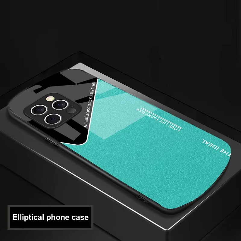 Luxury iPhone Case — Leather Grid Element Tempered-Glass Cover with PC+TPU Build, Full Screen & Lens Protection, Waterproof Anti-Fingerprint Design & Ultra-Thin Style
