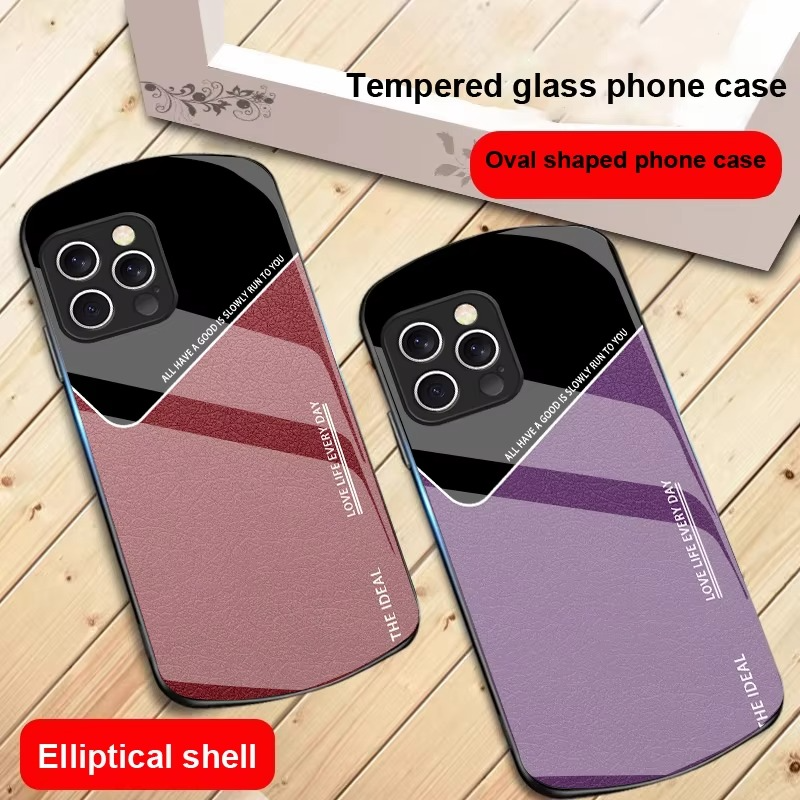 Luxury iPhone Case — Leather Grid Element Tempered-Glass Cover with PC+TPU Build, Full Screen & Lens Protection, Waterproof Anti-Fingerprint Design & Ultra-Thin Style
