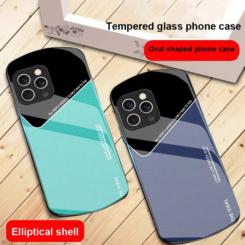 Luxury iPhone Case — Leather Grid Element Tempered-Glass Cover with PC+TPU Build, Full Screen & Lens Protection, Waterproof Anti-Fingerprint Design & Ultra-Thin Style