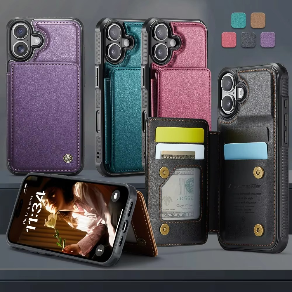 Luxury iPhone Case — Leather RFID Card Wallet with Magnetic Shockproof Cover, Anti-Fingerprint Anti-Scratch, Non-Slip Plain and Geometric Design